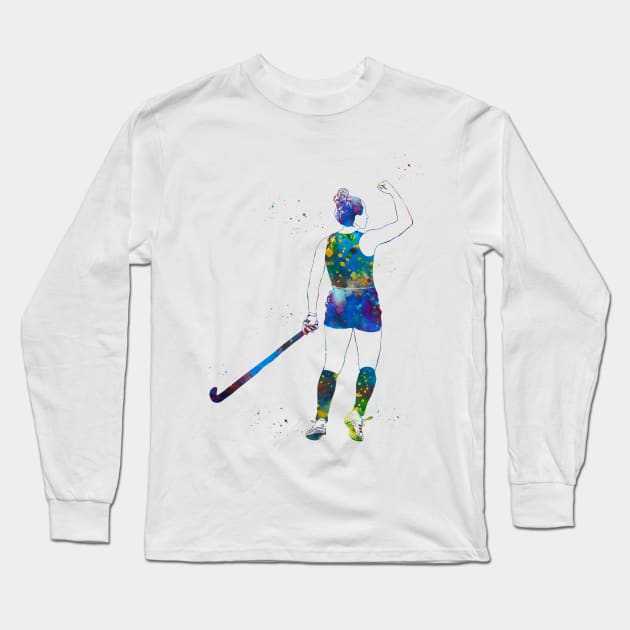 Field Hockey Player Girl Long Sleeve T-Shirt by erzebeth